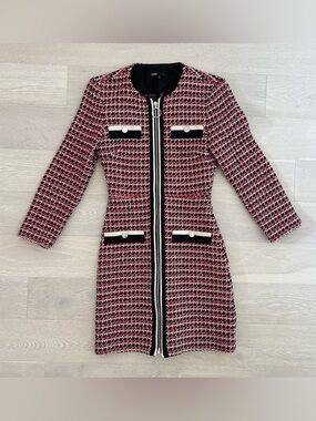 Maje Paris Romane Tweed Dress Full Zip Long Sleeve - Size 34